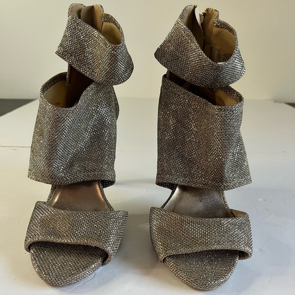 Qupid Women’s Silver Glitter High Heel Sandals Size 7 - Open Toe, Back Zip - Picture 7 of 12